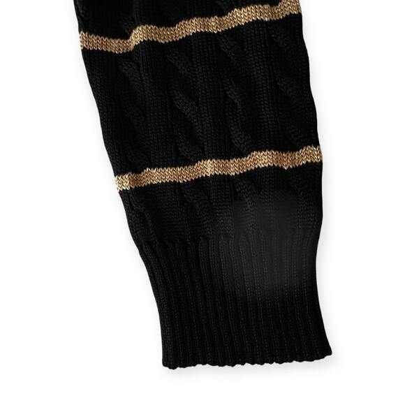 Lauren Ralph Lauren Metallic Stripe Cable Knit Sweater 2X Black Boatneck NWT - Picture 5 of 10